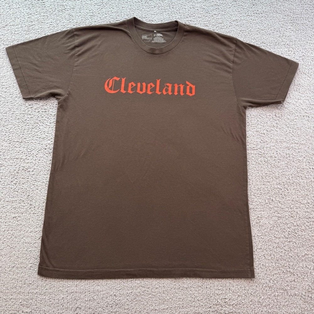 Ohio Dynasty Cleveland Graphic T-Shirt Mens XL Brown Orange Old English Tee